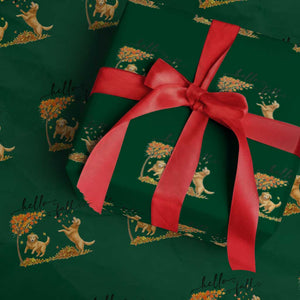 Funny Hello Fall Thanksgiving Golden Retriever Wrapping Paper Roll TS12 Green Print Your Wear