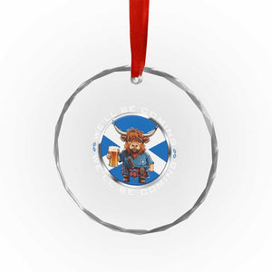 Funny Highland Cow in Kilt Drinking Crystal Glass Ornament We'll Be Coming Scottish Pride Football Fans TS02 Print Your Wear