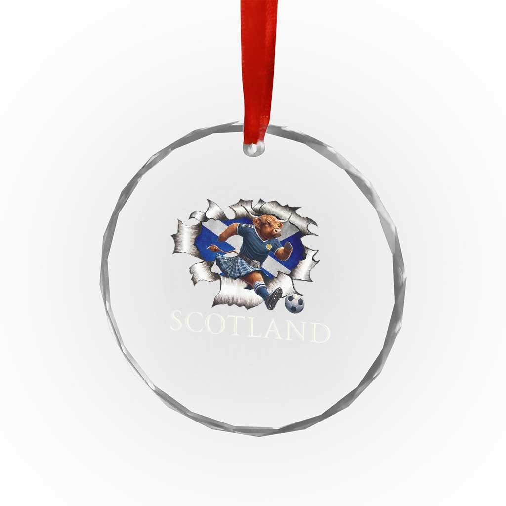 Funny Highland Cow in Kilt Footballer Crystal Glass Ornament We'll Be Coming Scottish Pride Football Fans TS02 Print Your Wear