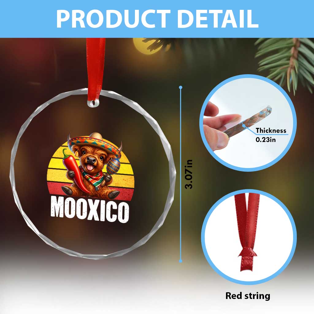 Funny Highland Cow MooXico Crystal Glass Ornament Cinco De Mayo Fiesta Party TS12 Print Your Wear