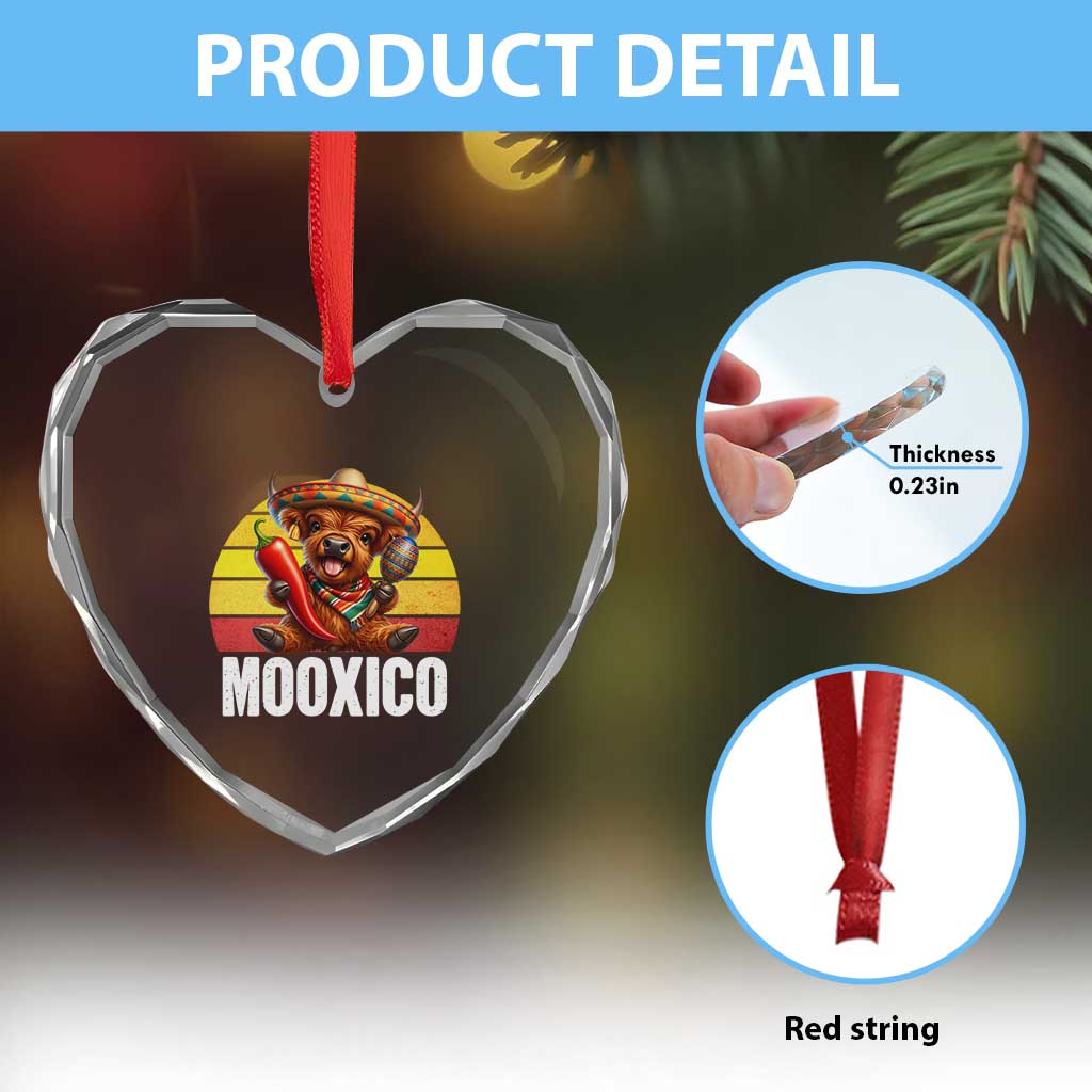 Funny Highland Cow MooXico Heart Crystal Glass Ornament Cinco De Mayo Fiesta Party TS12 Print Your Wear