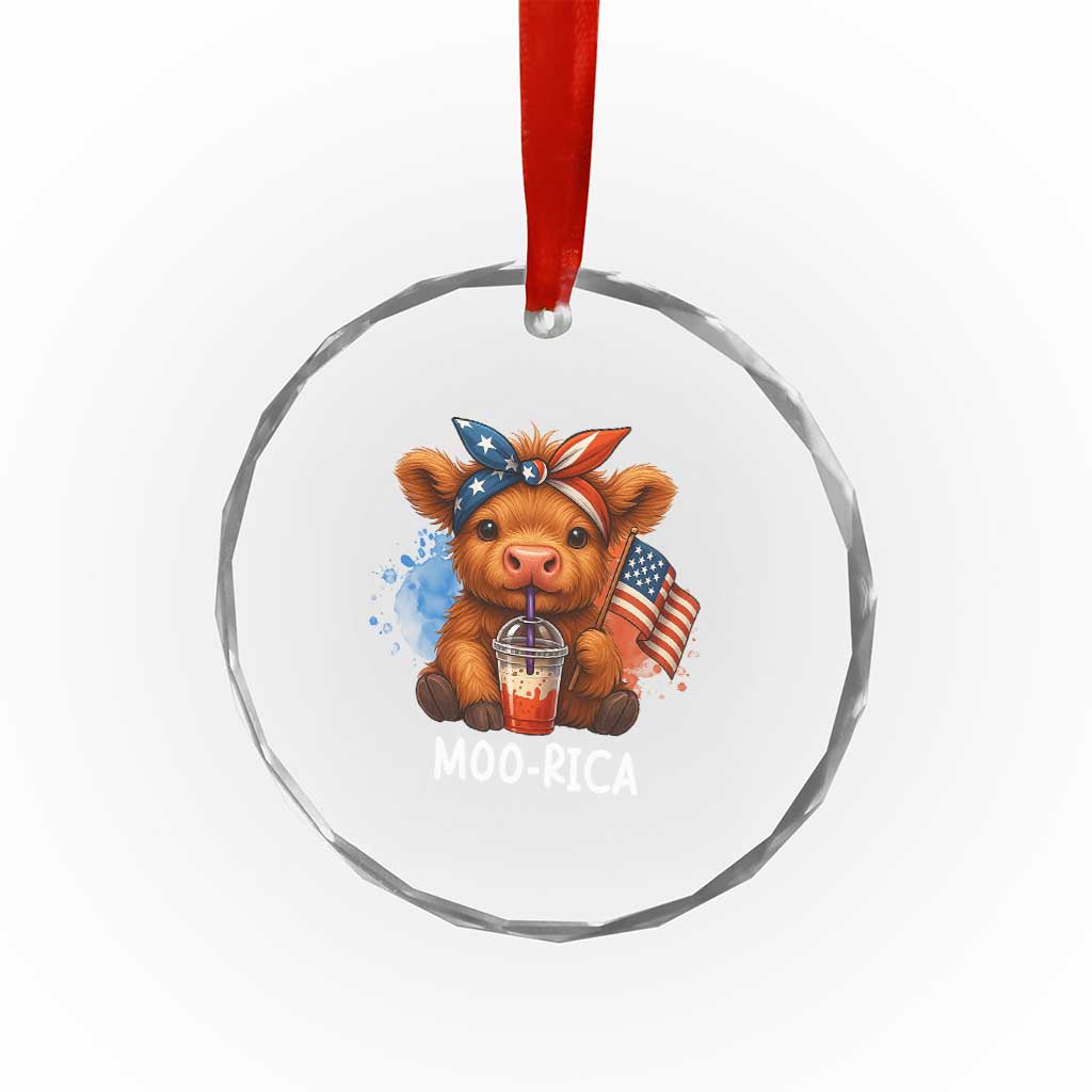 Funny Highland Cow Patriotic Crystal Glass Ornament Moo Rica USA Flag Cow Farmer TS12 Print Your Wear