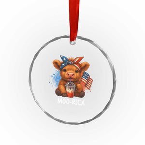 Funny Highland Cow Patriotic Crystal Glass Ornament Moo Rica USA Flag Cow Farmer TS12 Print Your Wear