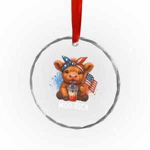 Funny Highland Cow Patriotic Crystal Glass Ornament Moo Rica USA Flag Cow Farmer TS12 Print Your Wear