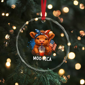 Funny Highland Cow Patriotic Crystal Glass Ornament Moo Rica USA Flag Cow Farmer TS12 Print Your Wear