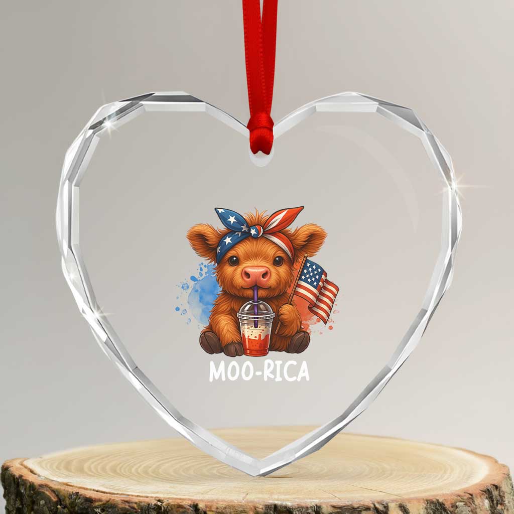 Funny Highland Cow Patriotic Heart Crystal Glass Ornament Moo Rica USA Flag Cow Farmer TS12 Transparent Glass 3'' Heart Print Your Wear