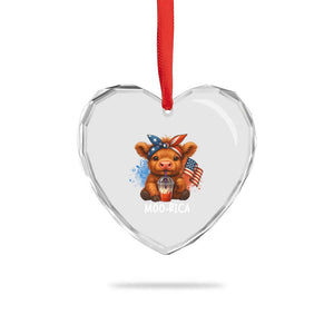 Funny Highland Cow Patriotic Heart Crystal Glass Ornament Moo Rica USA Flag Cow Farmer TS12 Print Your Wear