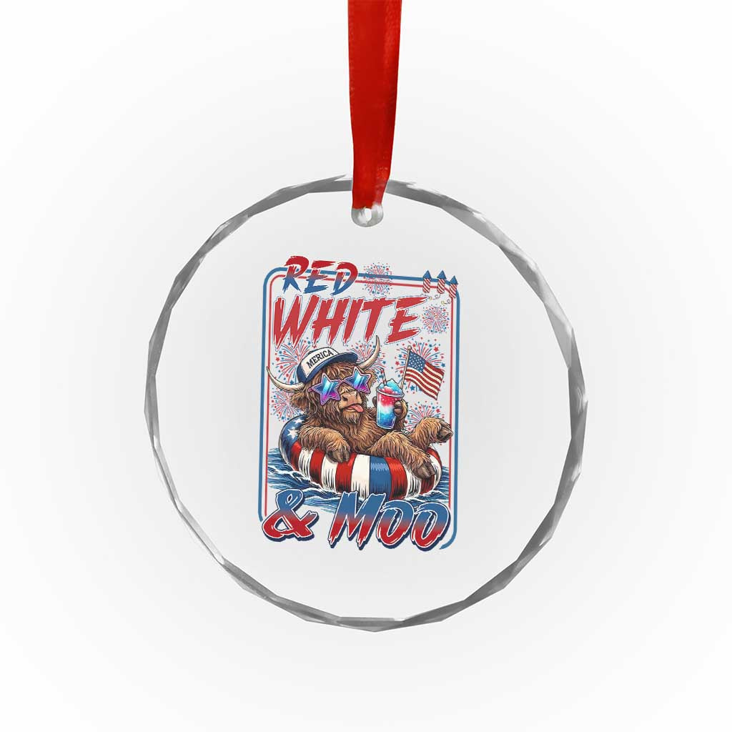 Funny Highland Cow Pool Party 4th Of July Crystal Glass Ornament Red White And Moo TS12 Print Your Wear