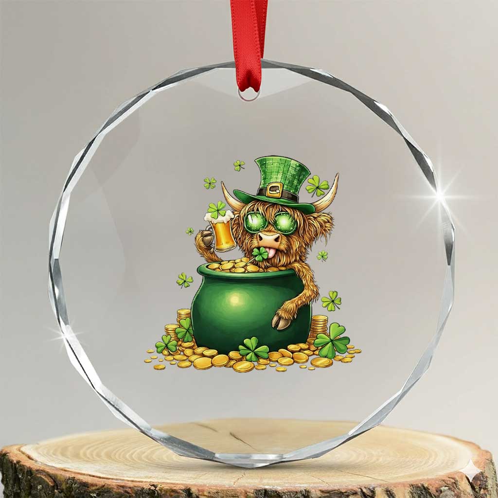 Funny Highland Cow St Patricks Day Crystal Glass Ornament Farm Lover Gift TS12 Transparent Glass 3'' Circle Print Your Wear
