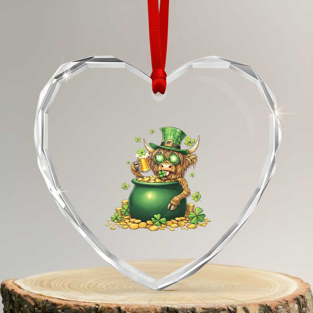 Funny Highland Cow St Patricks Day Heart Crystal Glass Ornament Farm Lover Gift TS12 Transparent Glass 3'' Heart Print Your Wear