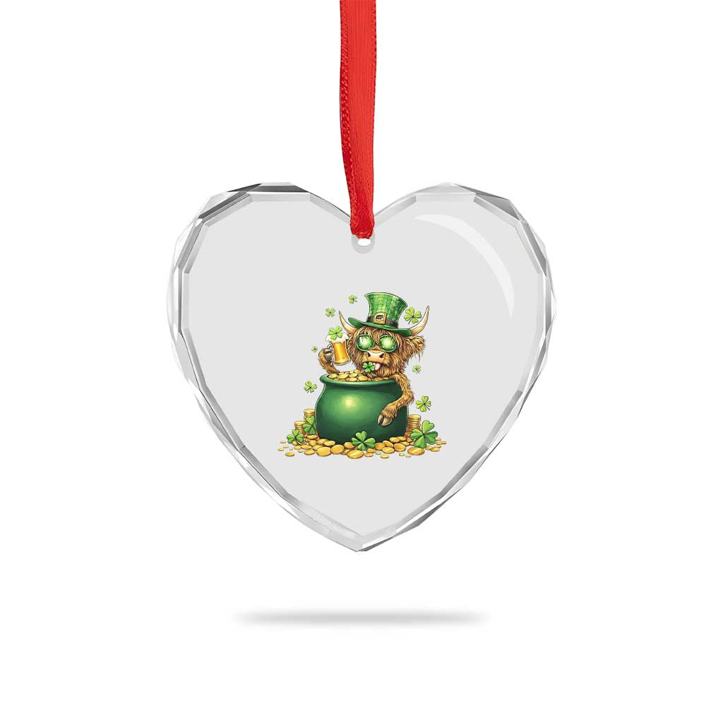 Funny Highland Cow St Patricks Day Heart Crystal Glass Ornament Farm Lover Gift TS12 Print Your Wear