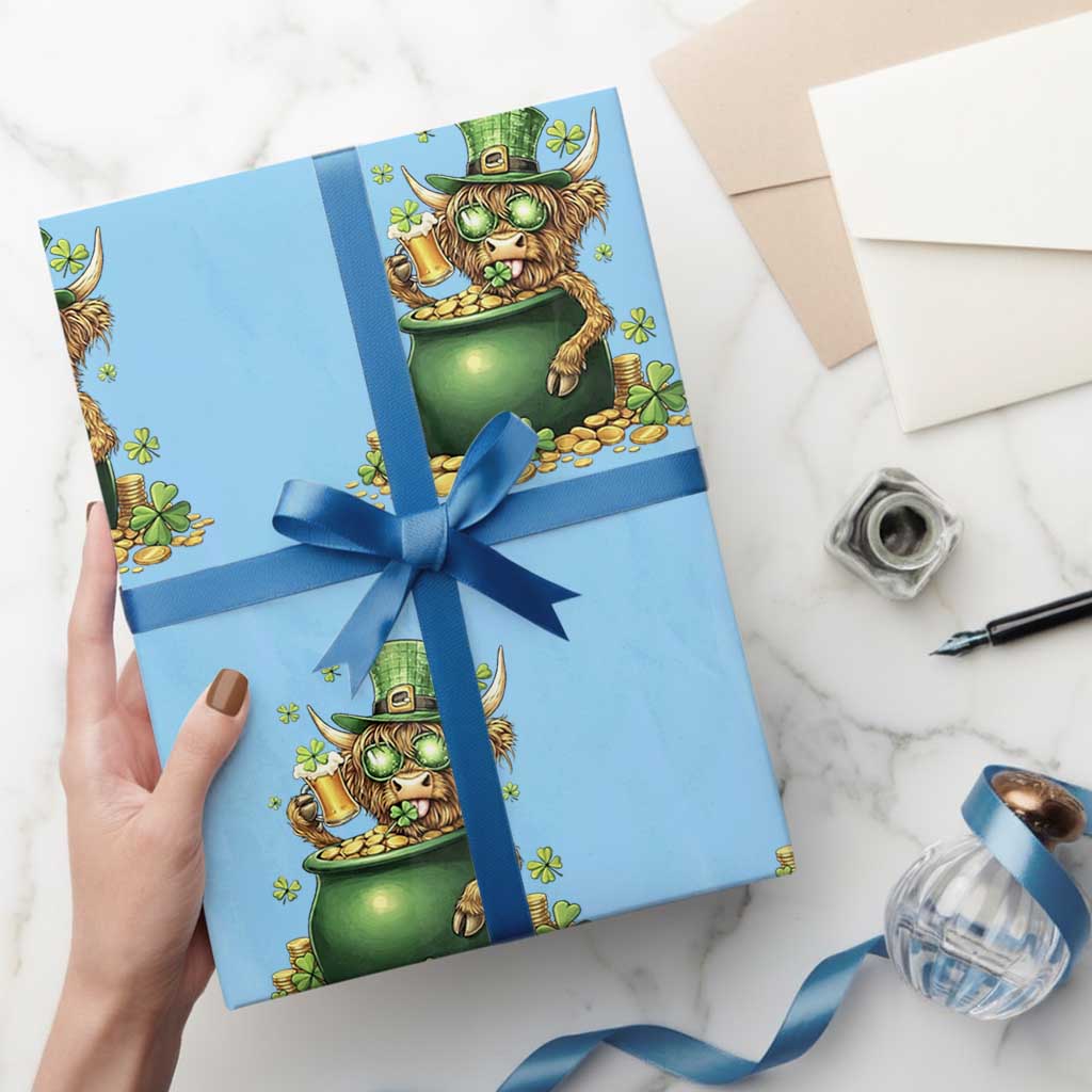 Funny Highland Cow St Patricks Day Wrapping Paper Roll Farm Lover Gift TS12 Light Blue Print Your Wear