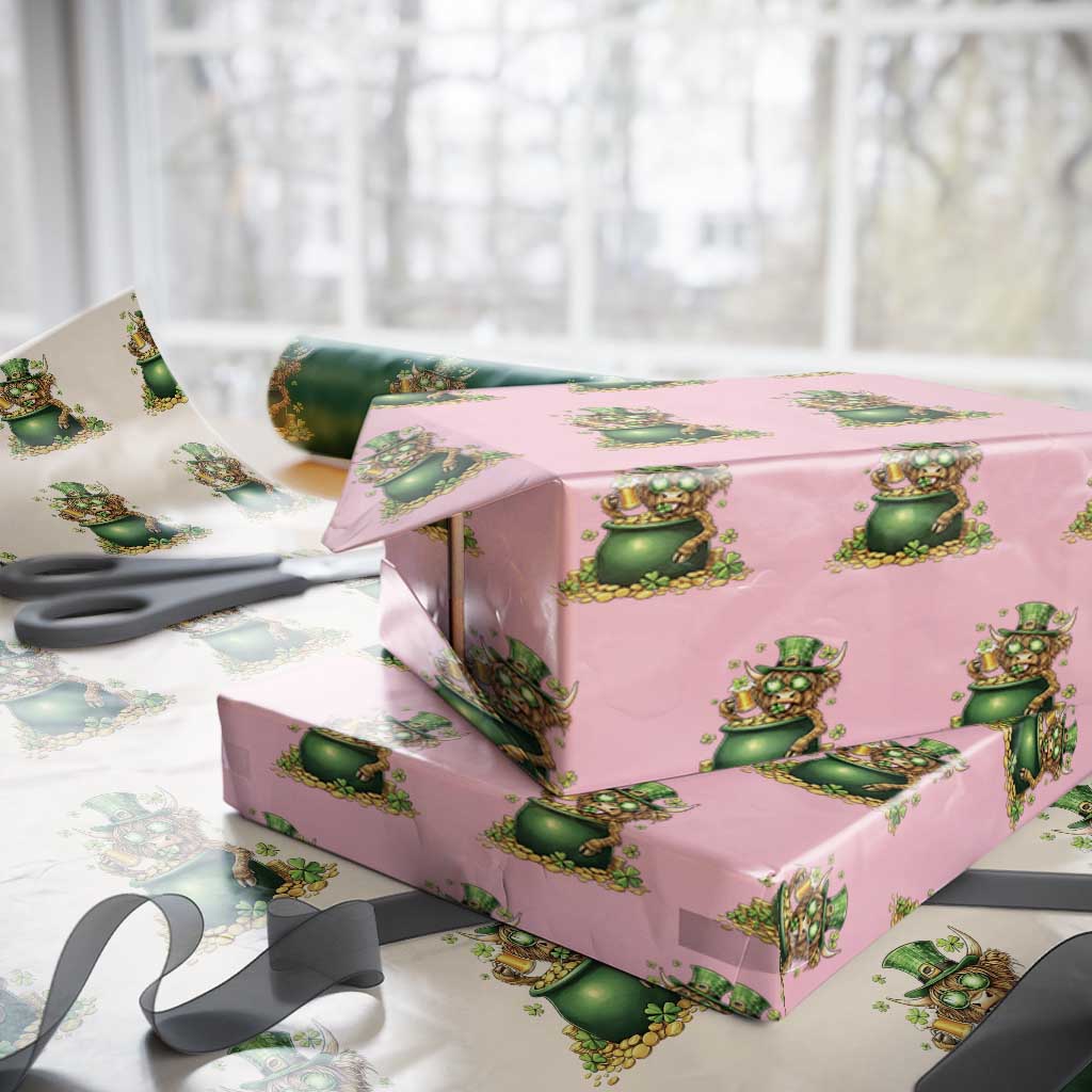 Funny Highland Cow St Patricks Day Wrapping Paper Roll Farm Lover Gift TS12 Light Pink Print Your Wear