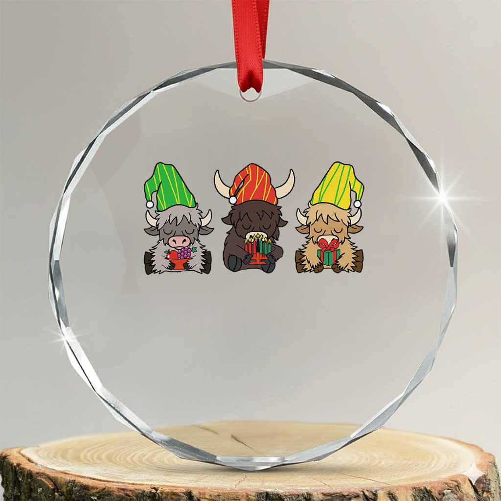 Funny Highland Cow With Kinara And Presents Cultural Pride Gift Crystal Glass Ornament TS12 Transparent Glass 3'' Circle Print Your Wear