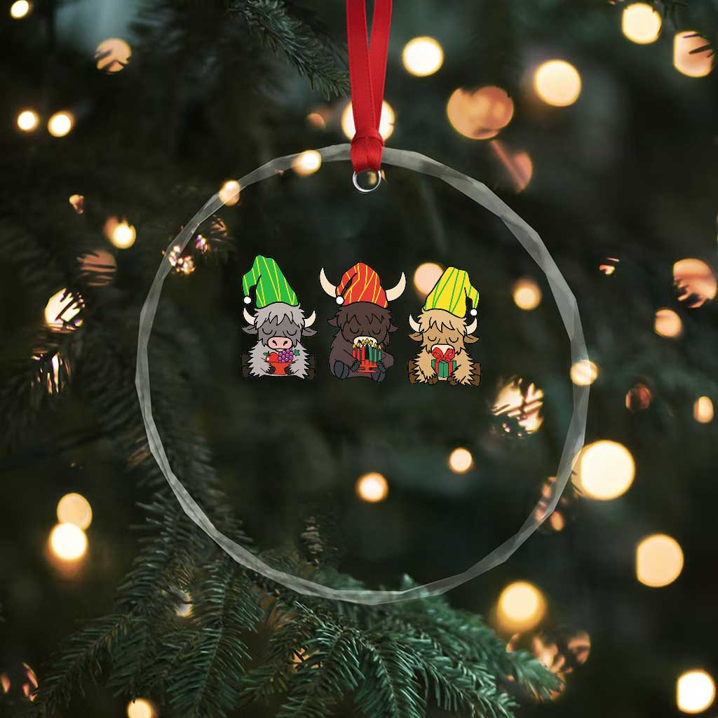Funny Highland Cow With Kinara And Presents Cultural Pride Gift Crystal Glass Ornament TS12 Print Your Wear