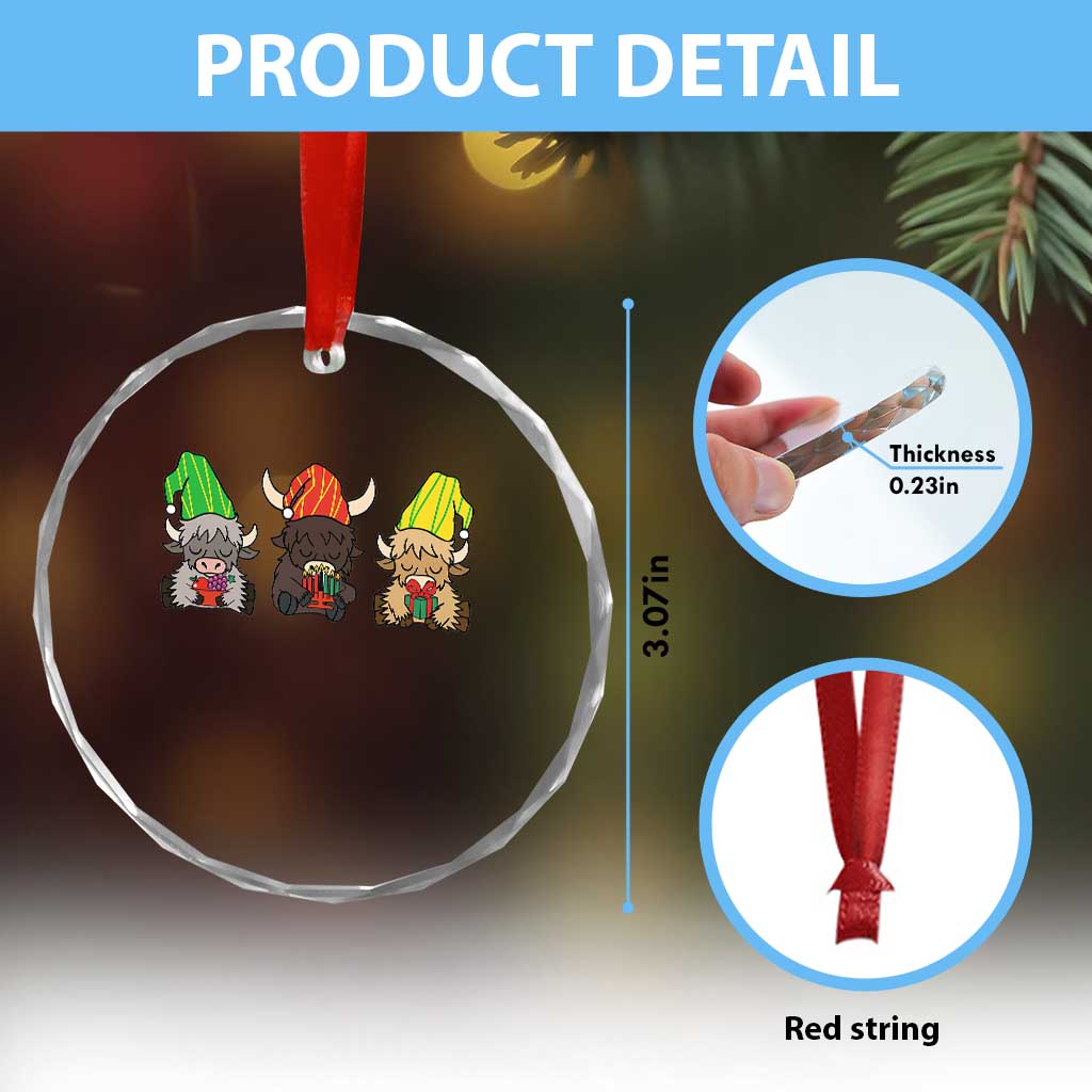 Funny Highland Cow With Kinara And Presents Cultural Pride Gift Crystal Glass Ornament TS12 Print Your Wear