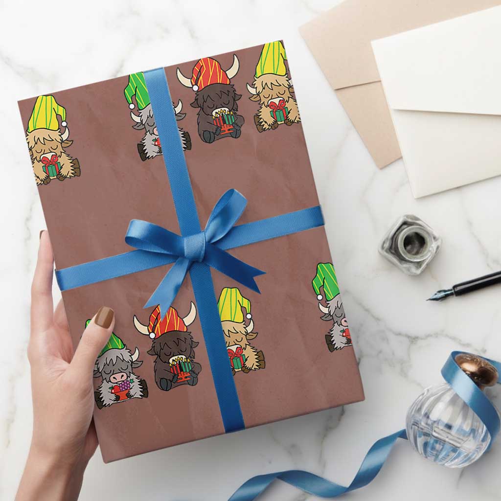 Funny Highland Cow With Kinara And Presents Cultural Pride Gift Wrapping Paper Roll TS12 Mocha Print Your Wear
