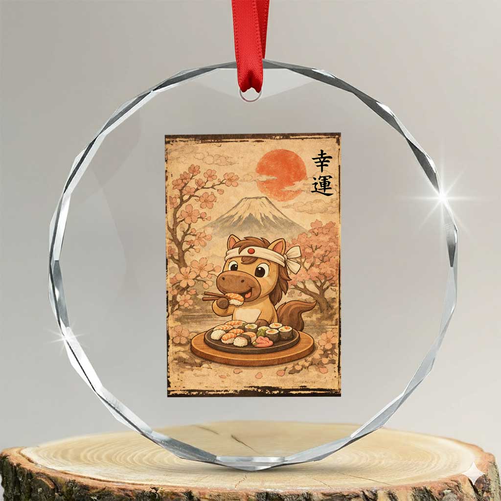 Funny Horse Eating Sushi Crystal Glass Ornament Japanese Noodle Lover TS12 Transparent Glass 3'' Circle Print Your Wear