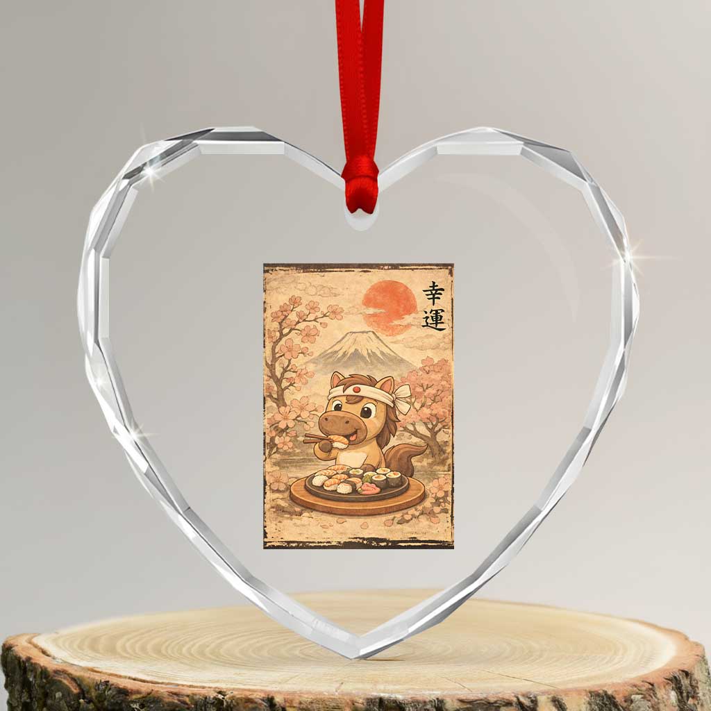 Funny Horse Eating Sushi Heart Crystal Glass Ornament Japanese Noodle Lover TS12 Transparent Glass 3'' Heart Print Your Wear