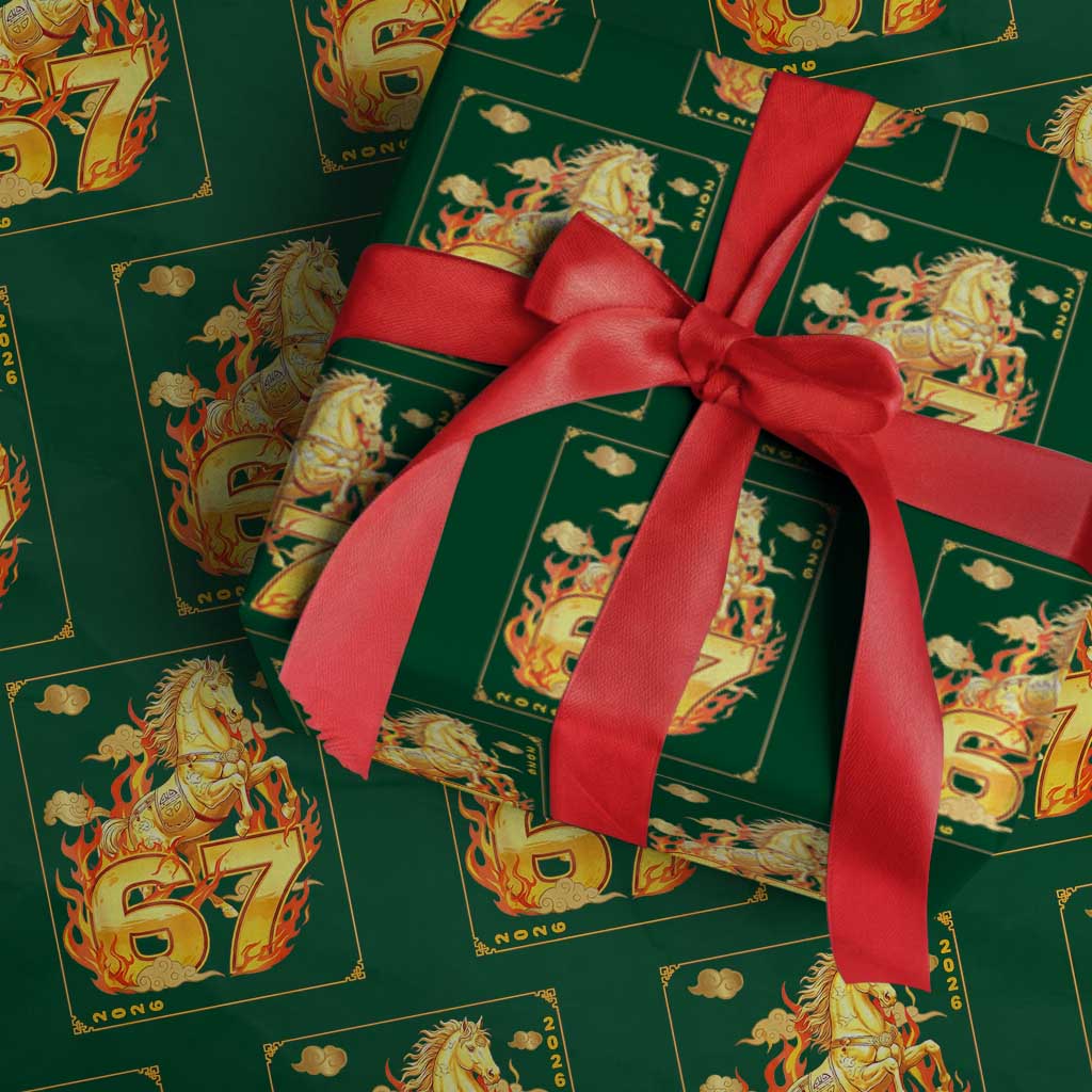 Funny Horse Six Seven Meme Wrapping Paper Roll Happy Lunar New Year TS12 Green Print Your Wear