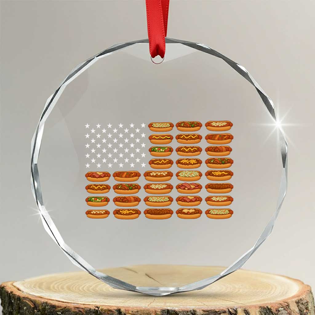 Funny Hot Dog American Flag Crystal Glass Ornament Patriotic USA 4th of July Summer BBQ Party - Print Your Wear