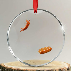 Funny Hot Dog Crystal Glass Ornament Hotdog Jumping Into Bun Sausage BBQ Grilling High Dive TS10 Transparent Glass 3'' Circle Print Your Wear