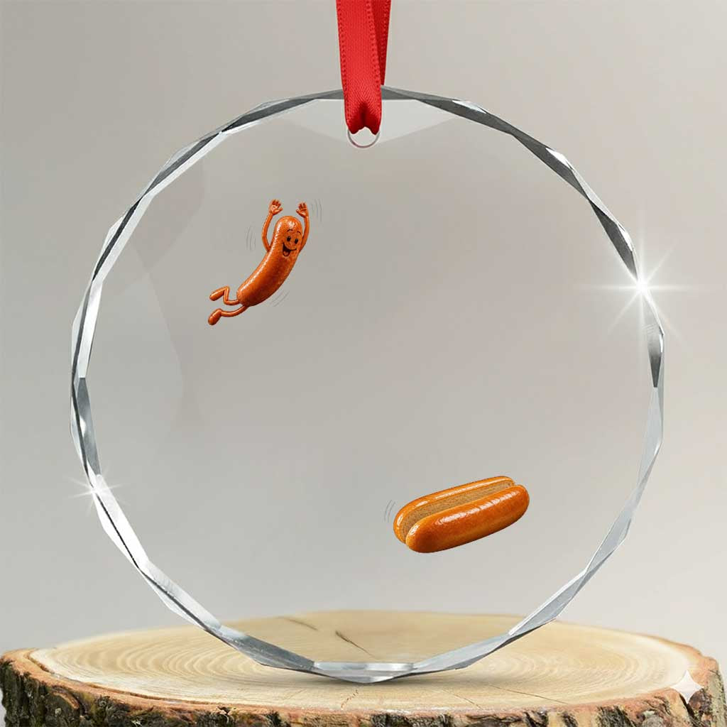 Funny Hot Dog Crystal Glass Ornament Hotdog Jumping Into Bun Sausage BBQ Grilling High Dive TS10 Transparent Glass 3'' Circle Print Your Wear