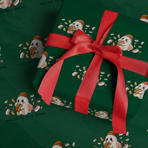 Funny Hot Dog Ghost Halloween Wrapping Paper Roll Bad Day To Be A Hotdog TS14 Green Print Your Wear