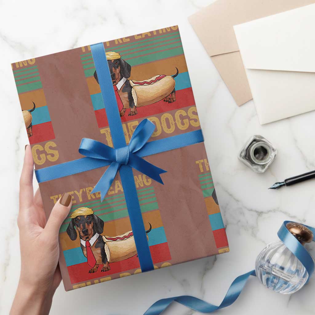 Funny Hot Dog Lover Wrapping Paper Roll They're Eating The Dogs Dachshund TS02 Mocha Print Your Wear