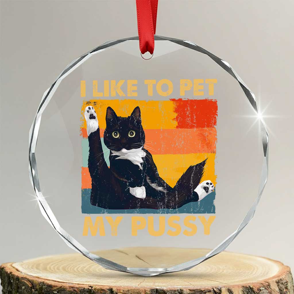 Funny Humor Saying Cat Crystal Glass Ornament I Like To Pet My Pussy Naughty Vintage - Print Your Wear