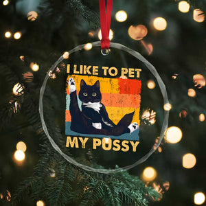 Funny Humor Saying Cat Crystal Glass Ornament I Like To Pet My Pussy Naughty Vintage - Print Your Wear