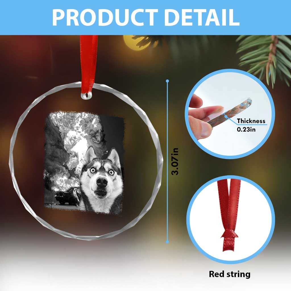 Funny Husky Chaos Crystal Glass Ornament Cool Dog Selfie With Burning Car TS12 Print Your Wear