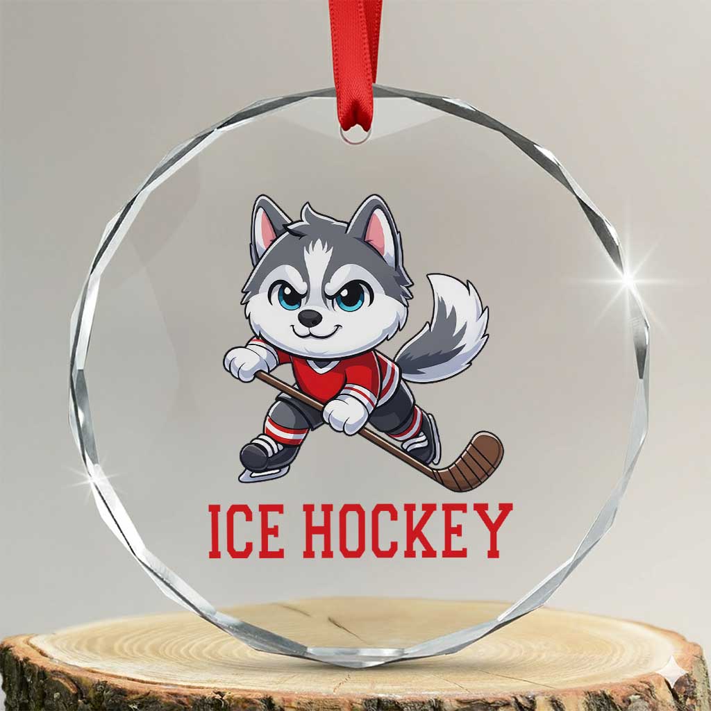 Funny Husky Playing Ice Hockey Crystal Glass Ornament Gift For Dog Lovers TS12 Transparent Glass 3'' Circle Print Your Wear