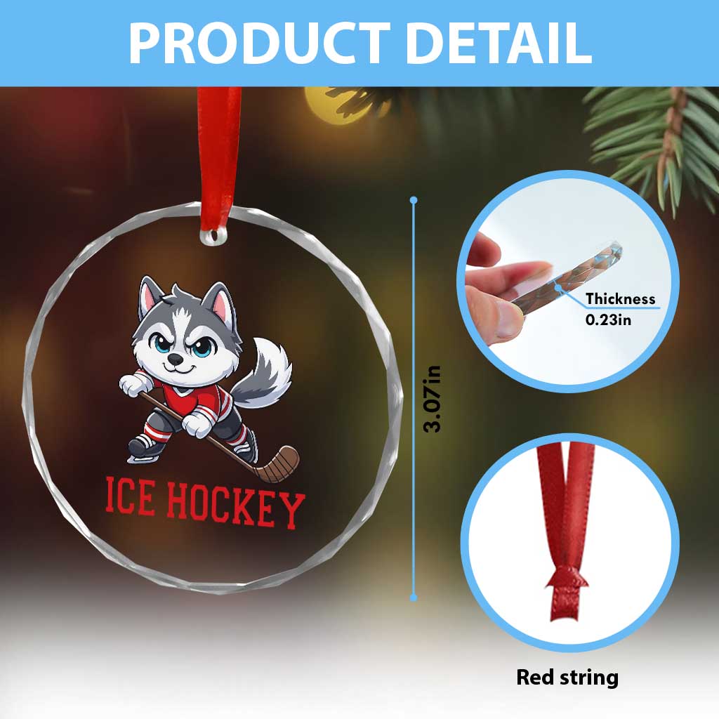 Funny Husky Playing Ice Hockey Crystal Glass Ornament Gift For Dog Lovers TS12 Print Your Wear