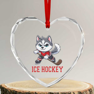 Funny Husky Playing Ice Hockey Heart Crystal Glass Ornament Gift For Dog Lovers TS12 Transparent Glass 3'' Heart Print Your Wear