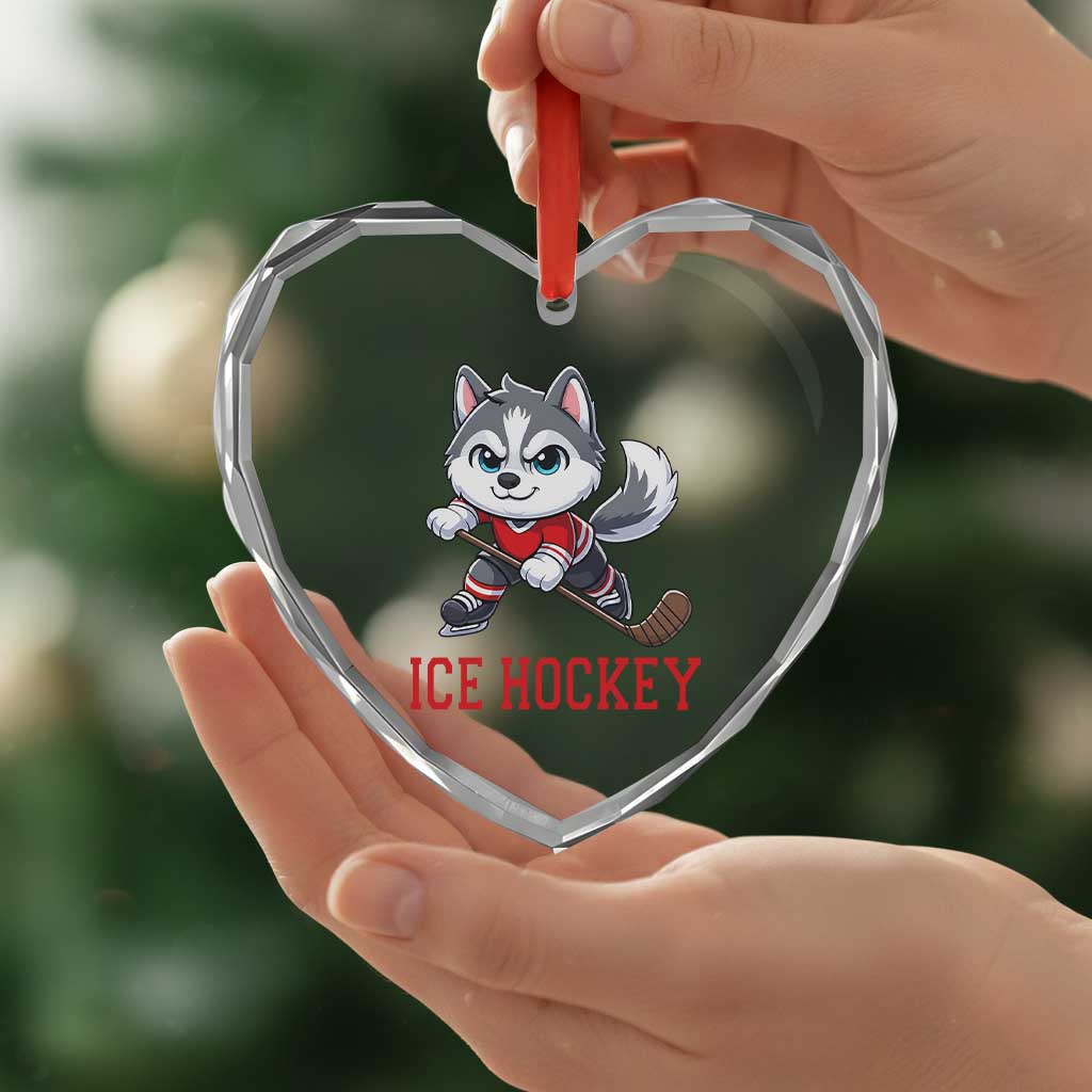 Funny Husky Playing Ice Hockey Heart Crystal Glass Ornament Gift For Dog Lovers TS12 Print Your Wear
