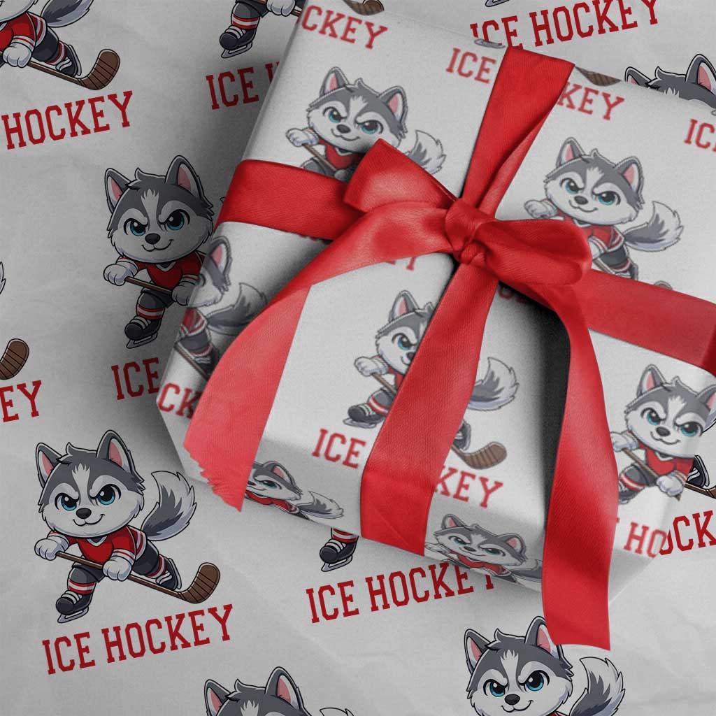 Funny Husky Playing Ice Hockey Wrapping Paper Roll Gift For Dog Lovers TS12 White Print Your Wear