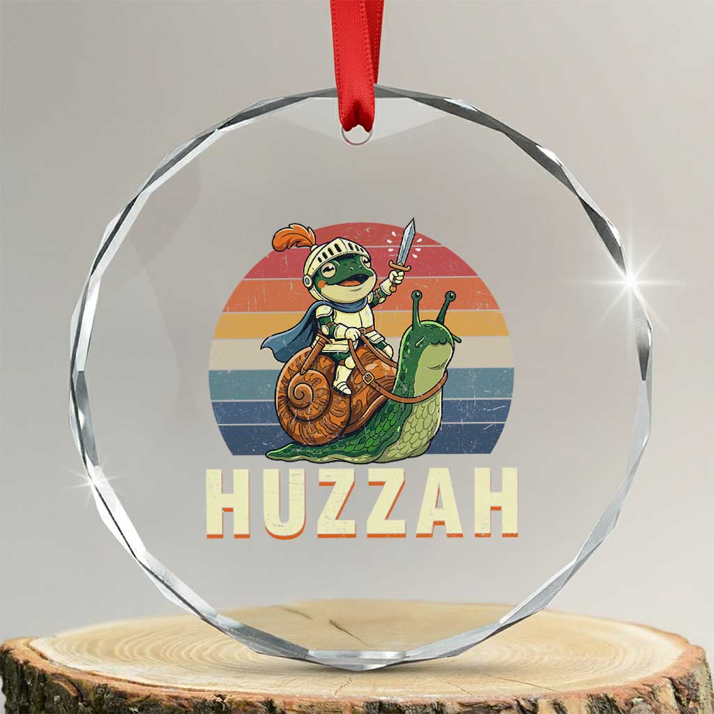 Funny Huzzah Frog Meme Crystal Glass Ornament Medieval Knight With Sword Graphic TS12 Transparent Glass 3'' Circle Print Your Wear