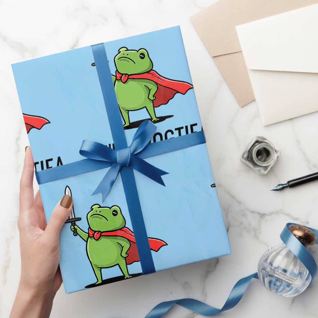 Funny Huzzah Frog Wrapping Paper Roll Im Frogtifa Knight Resist Protest TS02 Light Blue Print Your Wear