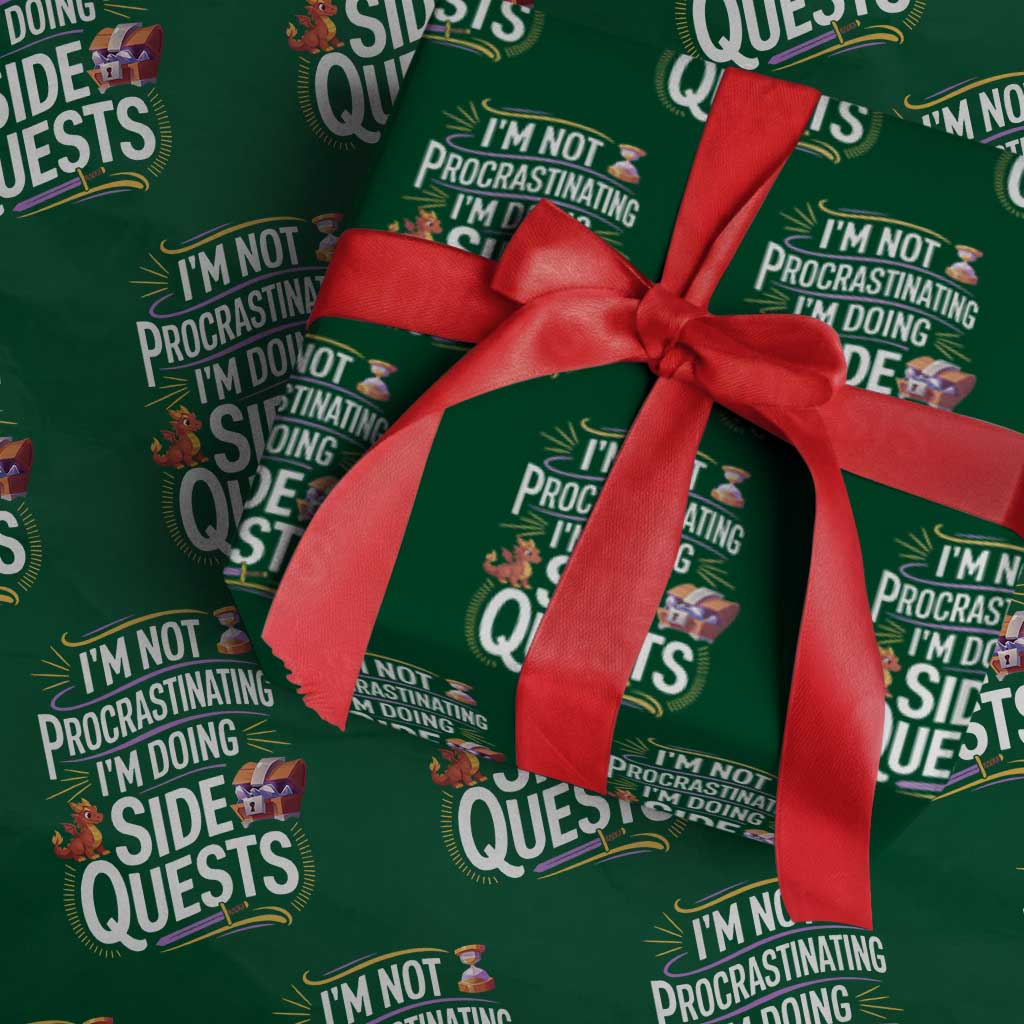 Funny I Am Not Procrastinating I Am Doing Side Quests Wrapping Paper Roll Fantasy RPG Gamer TS11 Green Print Your Wear