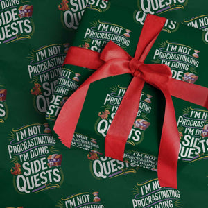 Funny I Am Not Procrastinating I Am Doing Side Quests Wrapping Paper Roll Fantasy RPG Gamer TS11 Green Print Your Wear