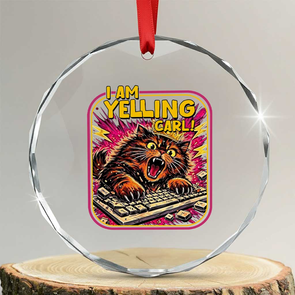 Funny I Am Yelling Carl Crystal Glass Ornament Screaming Donut Cat Meme