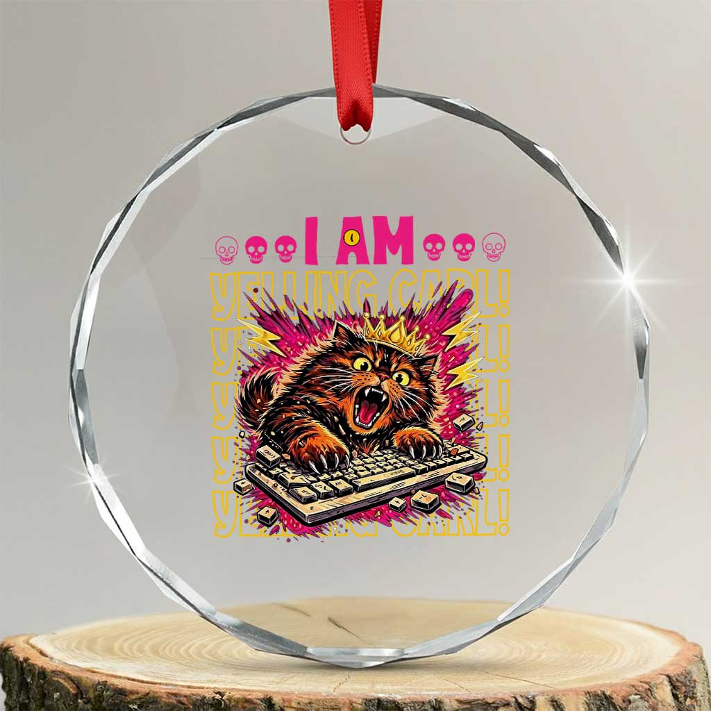 Funny I Am Yelling Carl Donut Cat Meme Crystal Glass Ornament