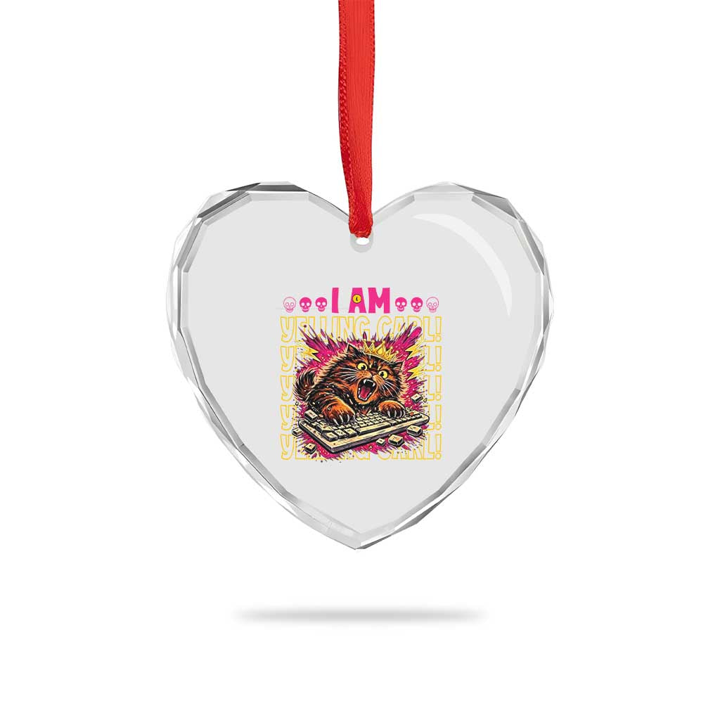 Funny I Am Yelling Carl Donut Cat Meme Heart Crystal Glass Ornament