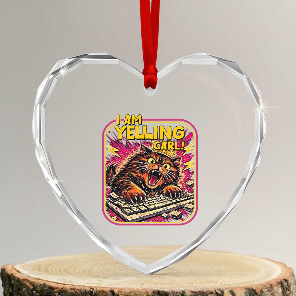 Funny I Am Yelling Carl Heart Crystal Glass Ornament Screaming Donut Cat Meme