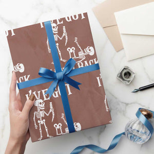 Funny I Got Your Back Wrapping Paper Roll Halloween Skeleton Skull TS11 Mocha Print Your Wear