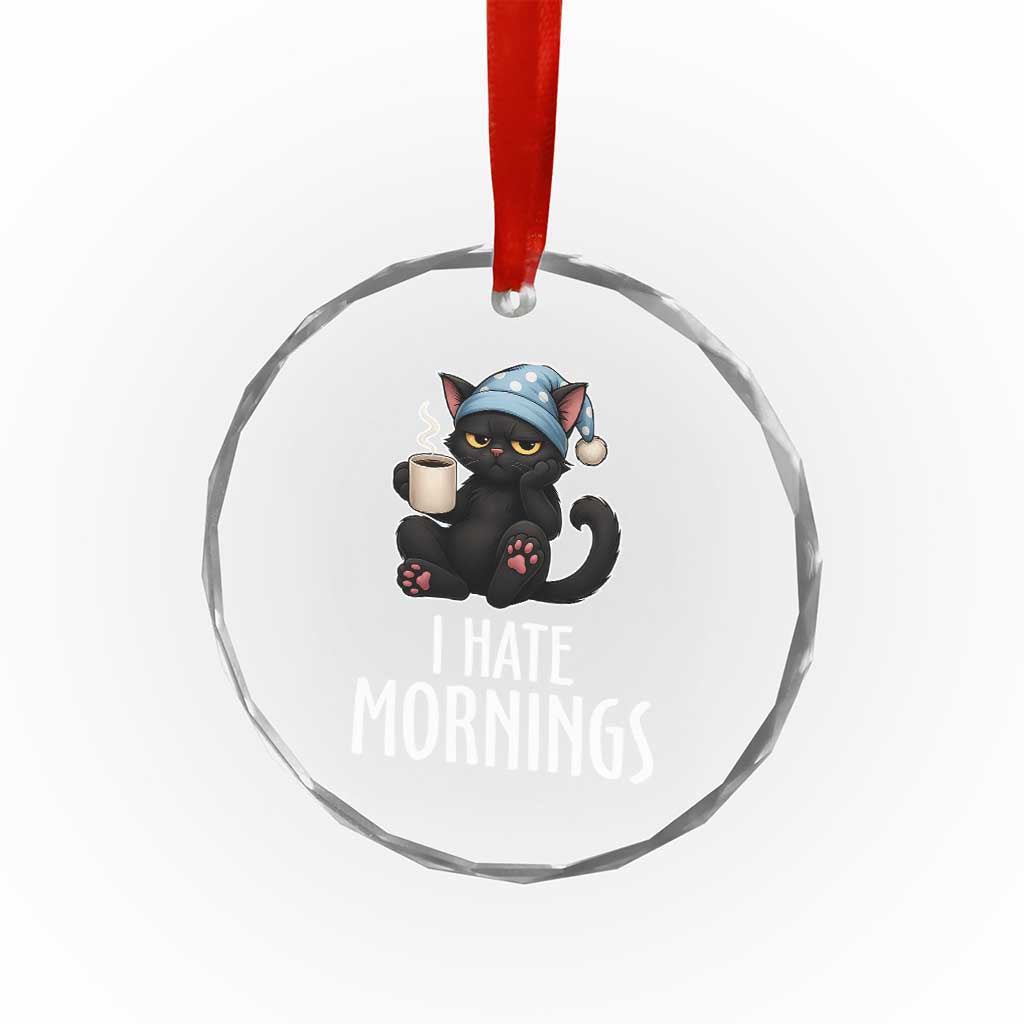 Funny I Hate Mornings Crystal Glass Ornament Cute Lazy Cat Drink Coffee TS12 Print Your Wear