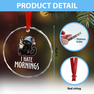 Funny I Hate Mornings Crystal Glass Ornament Cute Lazy Cat Drink Coffee TS12 Print Your Wear