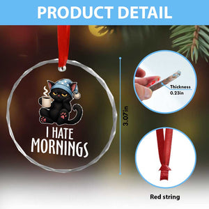 Funny I Hate Mornings Crystal Glass Ornament Cute Lazy Cat Drink Coffee TS12 Print Your Wear