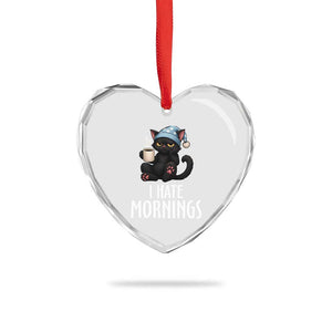 Funny I Hate Mornings Heart Crystal Glass Ornament Cute Lazy Cat Drink Coffee TS12 Print Your Wear